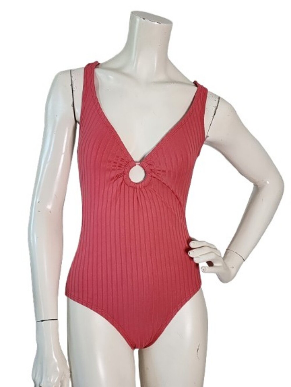 Kona Sol One-Piece Swimsuit Womens S Pink Ribbed NEW